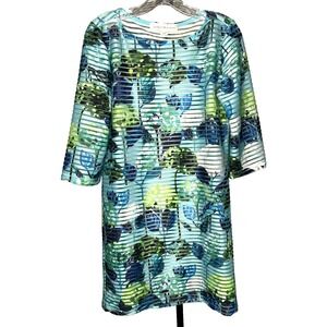 Lesley Evers Women's Size small striped sheer Dress Spring Summer sheath floral‎